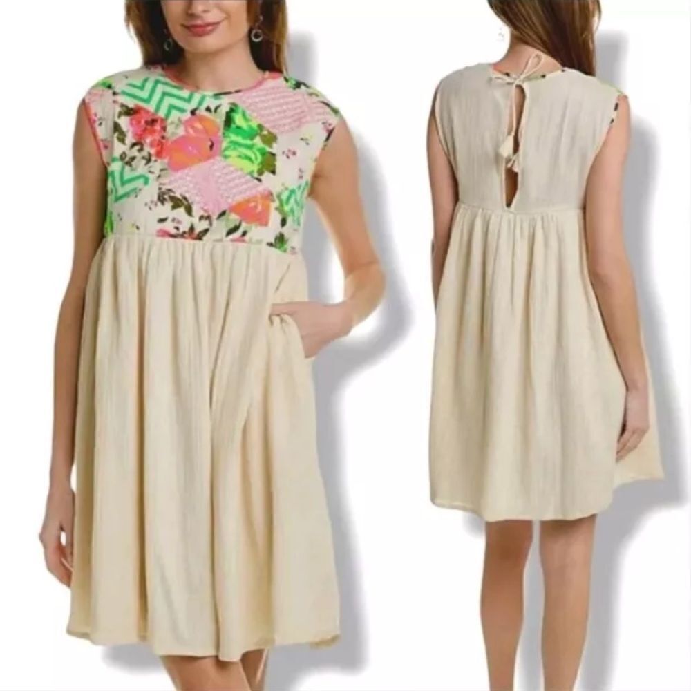 NWT MANOUSH 100% Cotton Ecru Color Oversized Short Mini Dress Rosace SZ 38